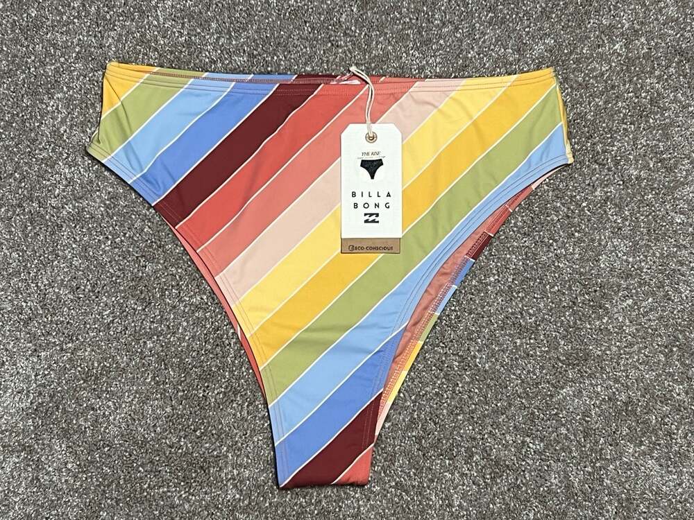 NWT Billabong Brighter Daze Rise Rainbow Striped High-Waisted Bikini Bottom